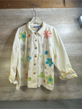Liz & Me Floral Embroidered Button Up Blouse Shirt Jacket Plus Size 3X
